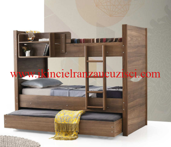 SIFIR (SPOT) YAVRULU 3 LÜ AHŞAP RANZA AYRILABILIR CEVIZ KARYOLA