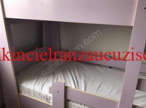 altı çifli üstü tekli metal ranza (3 KİŞİLİK) 7 Modüler 2 katlı eflatun renkli ahşap ranza
