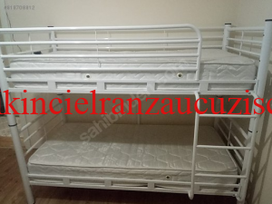 İki katlı ranza az kullanıldı ve sapasağlam güvenli ranza bazalı yavrulu 18 Spot Beyaz Metal Ranza 90 x 190cm