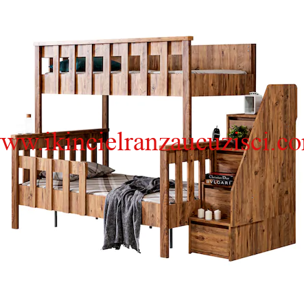 Modüler ayrılabilir ahşap ev ranzası genişlik : 253 cm, yükseklik 187 cm